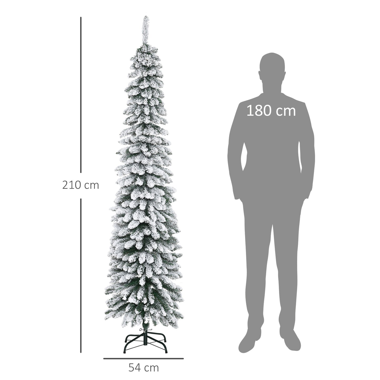 CHRISTMAS TREE - Snowy Christmas Tree with 490 Metal and Plastic Branches, 54x54x210 cm, Green