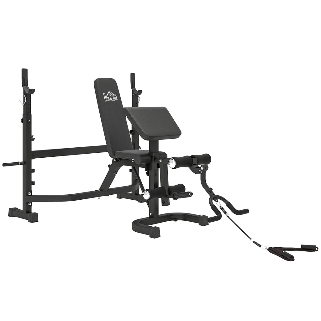 HOMCOM Adjustable Multifunctional Weight Bench with Barbell Rack, Steel and PU, 73.5x55x46-53.5 cm, Grey and Black