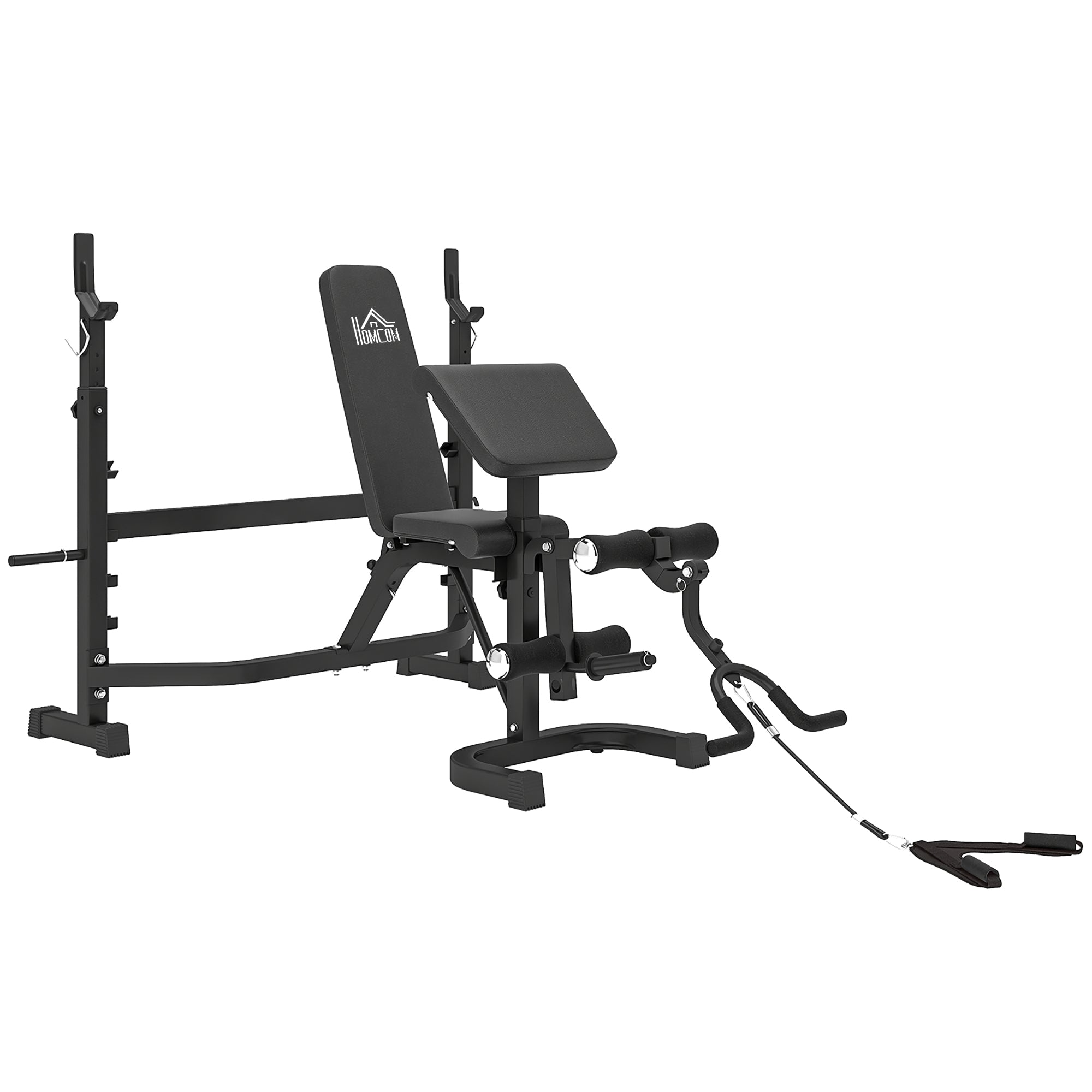 HOMCOM Adjustable Multifunctional Weight Bench with Barbell Rack, Steel and PU, 73.5x55x46-53.5 cm, Grey and Black