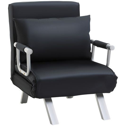 Modern 2-in-1 Armchair Bed with 5-Position Reclining Backrest and Cushion, 65x77x80cm, Black