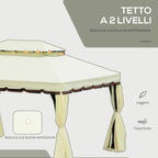 Outsunny 4x3m Garden Gazebo with Mosquito Net and Curtains, Double Roof and Anti-UV Coating, Cream