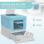 Enclosed Cat Litter Box with Scoop, Removable Tray and 2 Doors, 47.5x35.5x36.7cm, Blue