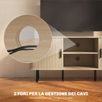 55" TV Cabinet with 2 Cabinets and 2 Shelves in Wood and Steel, 120x40x55 cm, Black and Oak