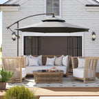 2.7x2.7m Cantilever Umbrella with 2-Tier Adjustable Canopy and Cross Base, Grey