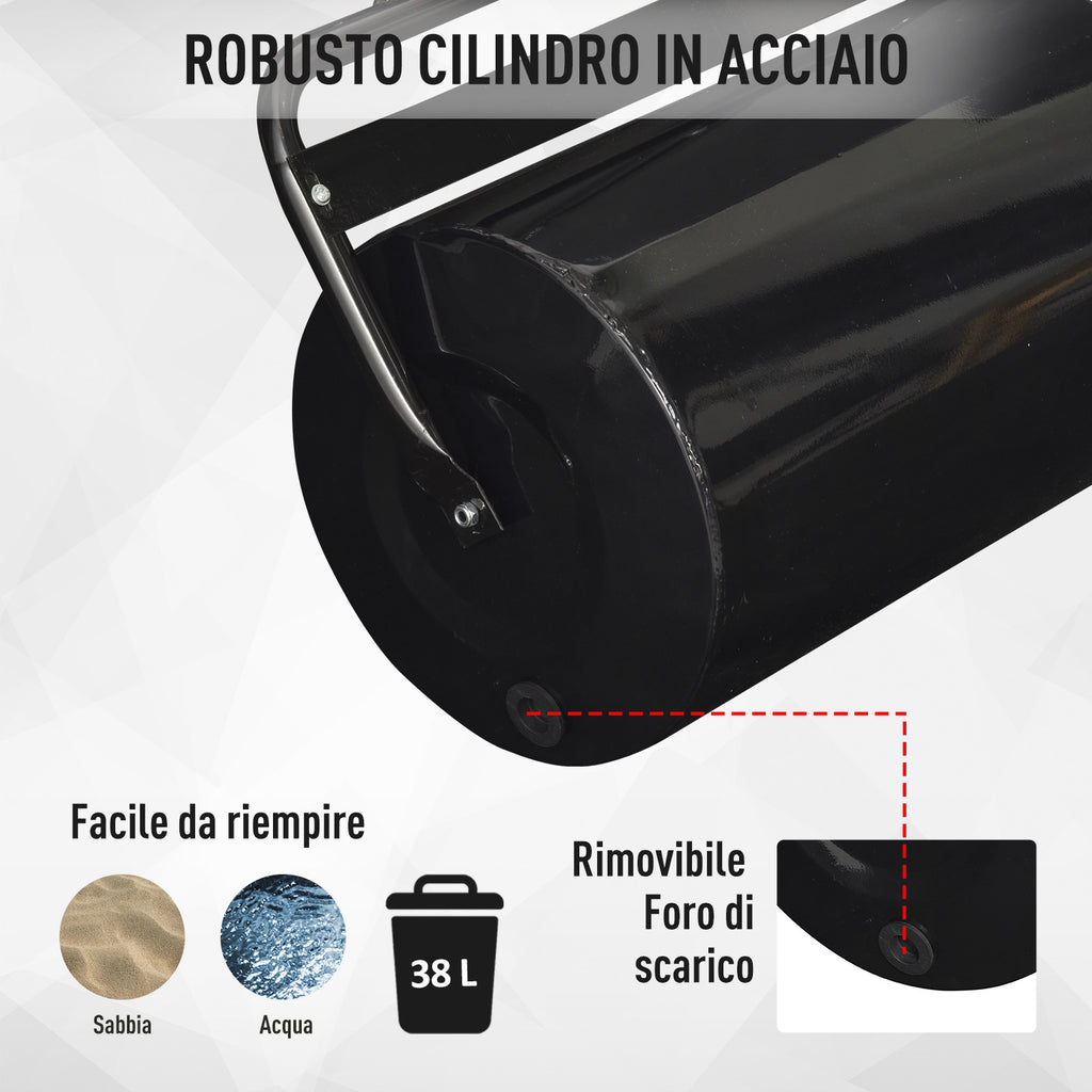 Outsunny 32x50cm Waterproof Black Metal Garden Roller with a 38 Litre Reservoir (Water or Sand)