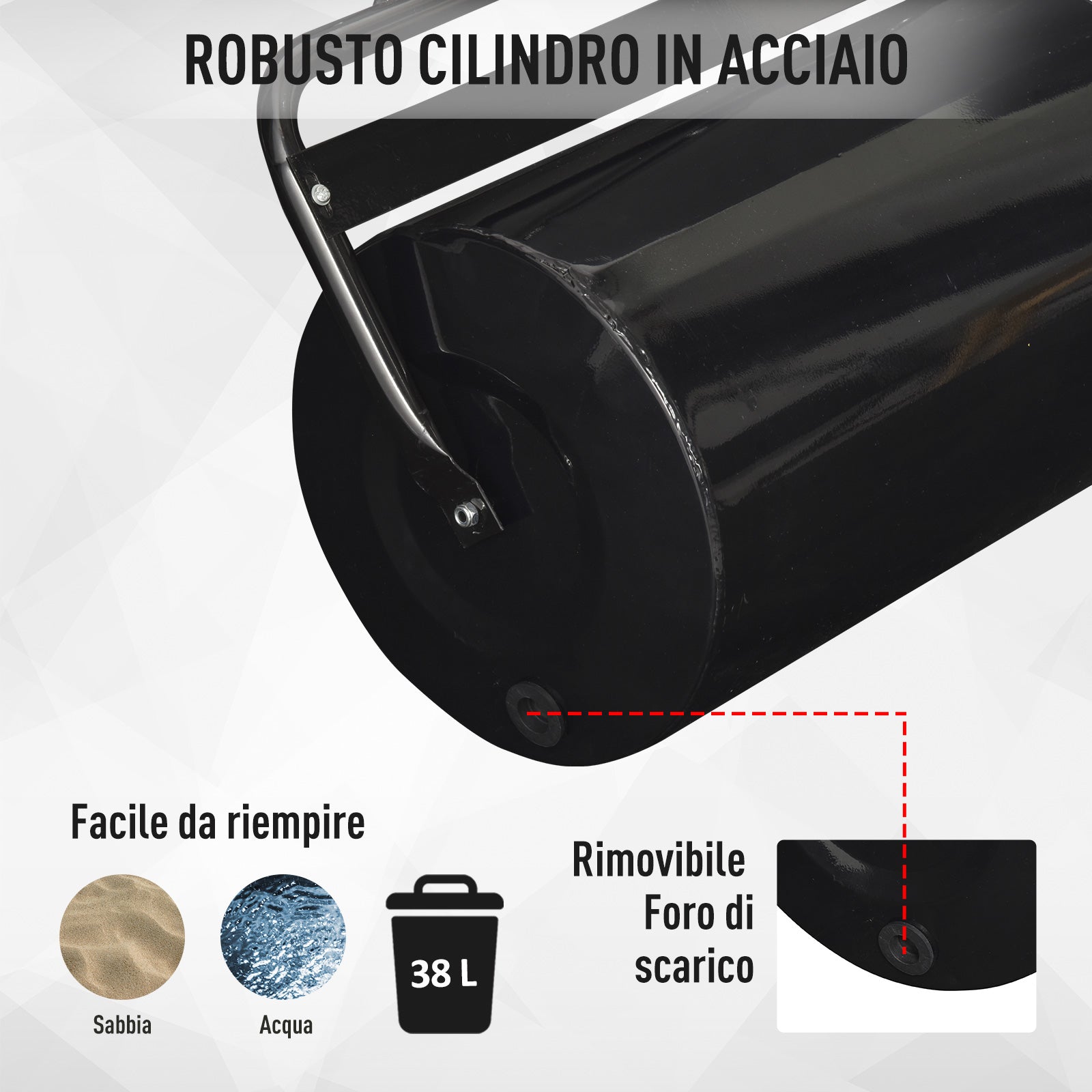 Outsunny 32x50cm Waterproof Black Metal Garden Roller with a 38 Litre Reservoir (Water or Sand)