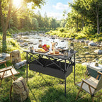 Outsunny Folding Camping Table with Metal Frame, Storage Net and Bag, 93x55x68 cm, Black