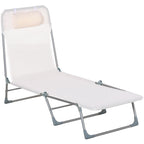 Outsunny Folding Garden Lounger with Reclining Backrest and Cushion, in Metal and Texteline, 182x56x28 cm, Cream