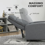 155° Max Reclining Chair in Grey Linen Effect Fabric with Footrest, 67x87x98 cm