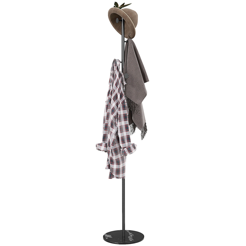 Freestanding Coat Rack with 6 Steel Disc Hooks and Slate Base, Black