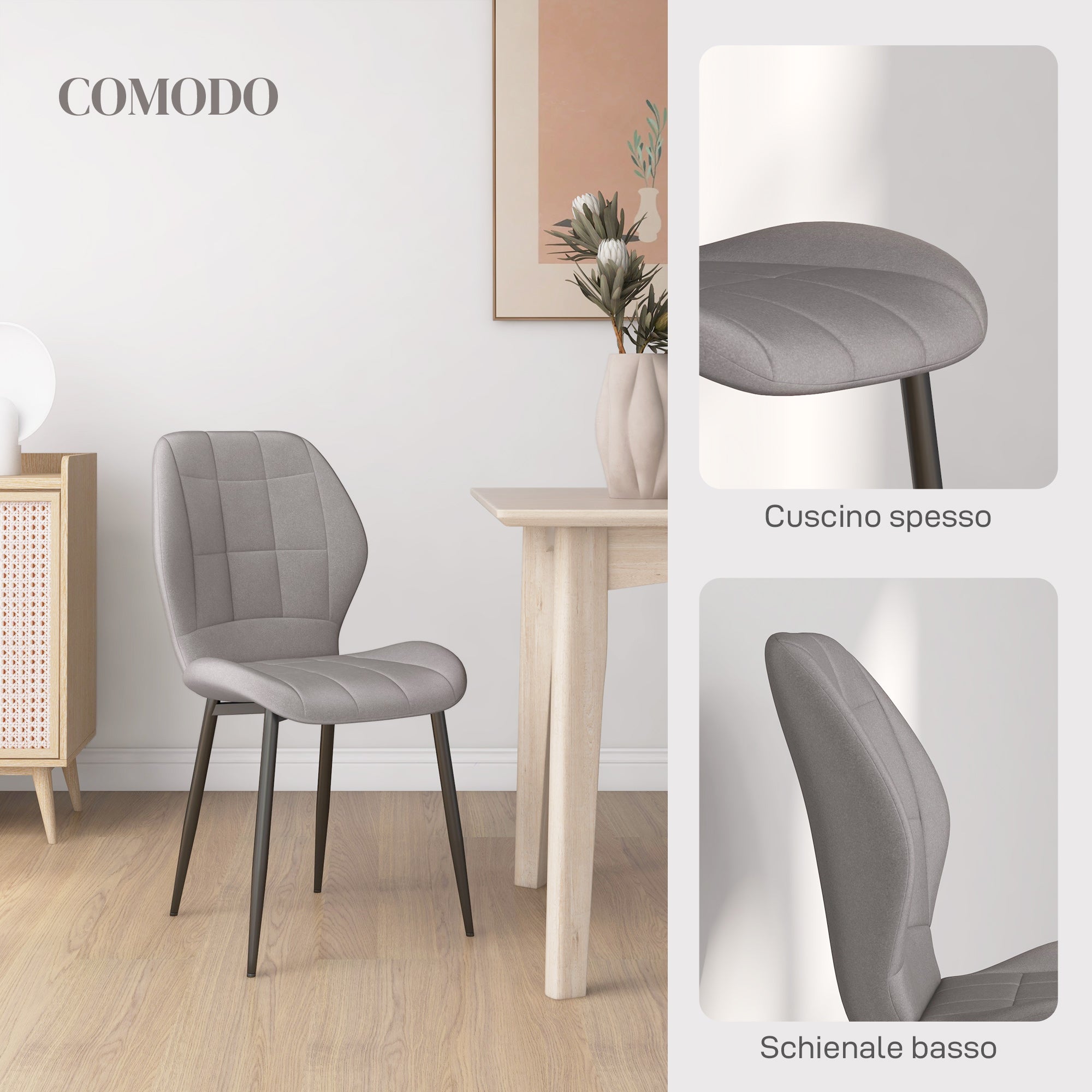 HOMCOM Set of 4 Modern Dining Chairs for Kitchen and Living Room with Flannel Upholstery, Gray - Borgè