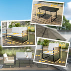 4 Piece Rattan and Steel Garden Set with Sofa, 2 Outdoor Armchairs and Low Table, Multicolor