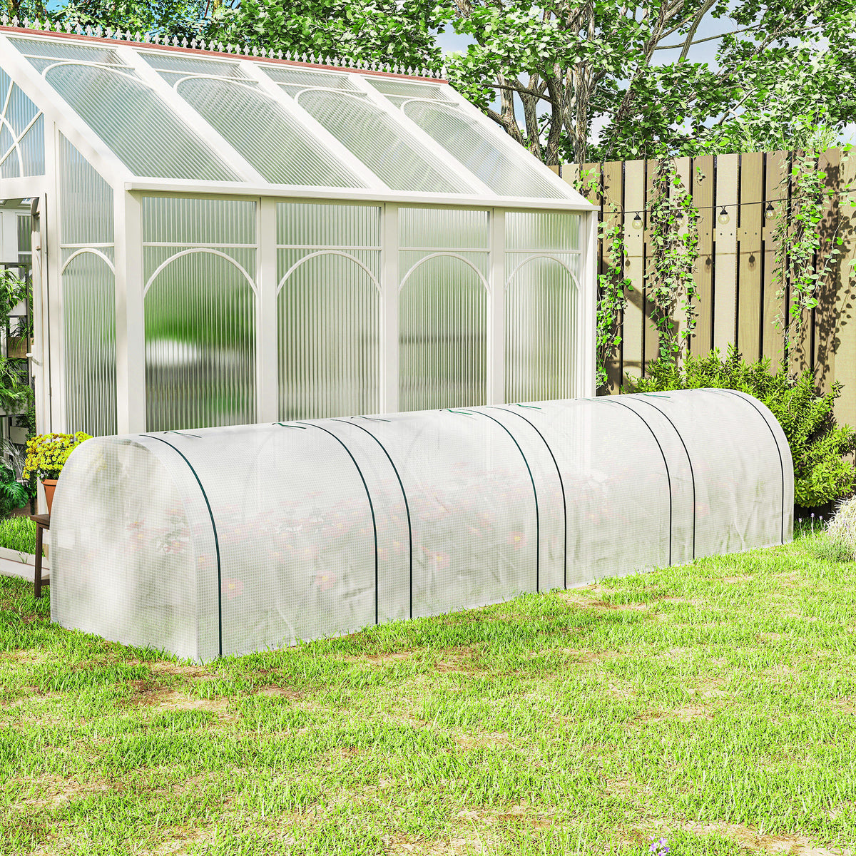 Outsunny Waterproof Anti-UV Steel and Plastic Tunnel Greenhouse with 4 Doors, 395x100x80 cm, White