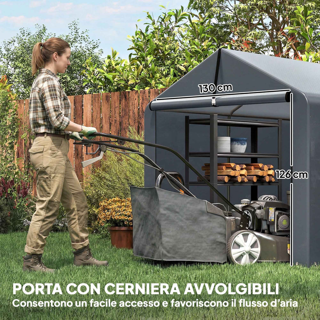 Outsunny Garage Tent with Reinforced Waterproof Cover and Zip Entrance, Galvanized Steel, 162x221.5x163 cm, Grey