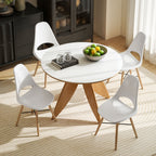 Set of 2 Nordic Style Plastic and Wood Dining Chairs with Curved Backrest, White