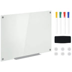 Glass and Aluminum Whiteboard with 4 Colored Markers and Eraser, 90x60x0.4 cm
