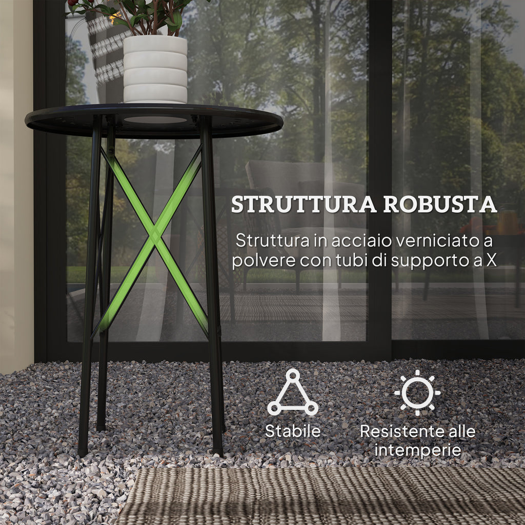 Garden Coffee Table with Carvings of Flowers and Leaves, Outdoor and Indoor Table, Ø40x50 cm, Black