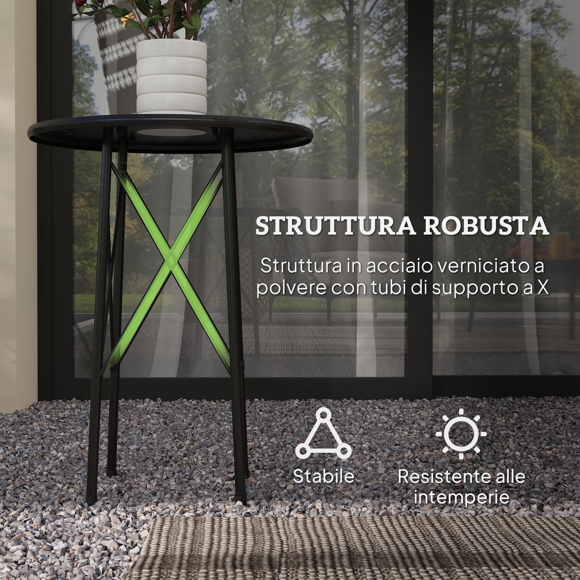 Garden Coffee Table with Carvings of Flowers and Leaves, Outdoor and Indoor Table, Ø40x50 cm, Black