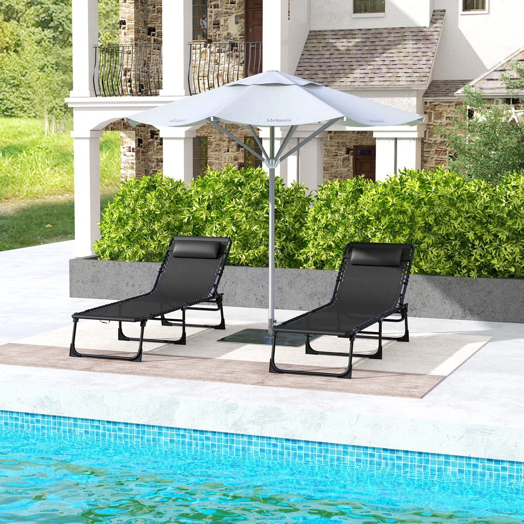 Outsunny Set of 2 Steel Sun Loungers with Reclining Backrest, 189x58x30 cm, Black
