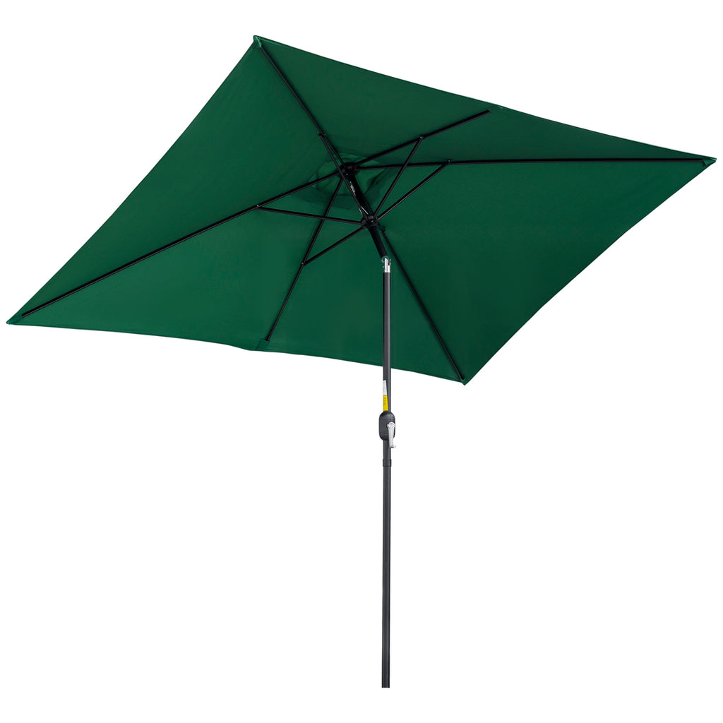 Rectangular Umbrella 2x3 m Foldable and Adjustable with Crank, in Aluminum and Polyester, Green and Black