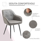 Industrial Style Dining Chair with Backrest, Modern Living Room Chair in Faux Leather and Black Metal, 61x58x84 cm, Grey