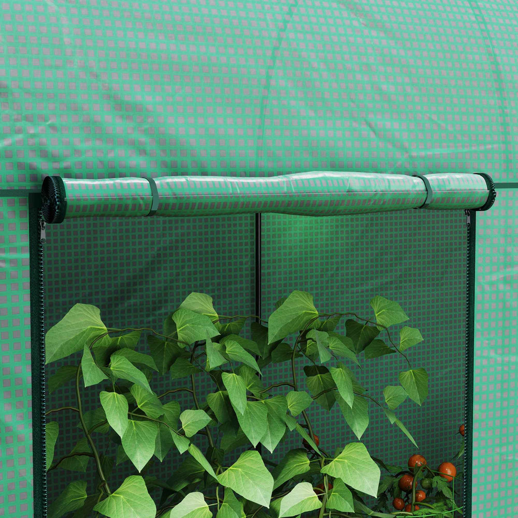 Outsunny 2m² Garden Greenhouse, 2 Roll-Up Doors, 140g/m² Anti-UV PE Cover, 2x1x1.78m, Green