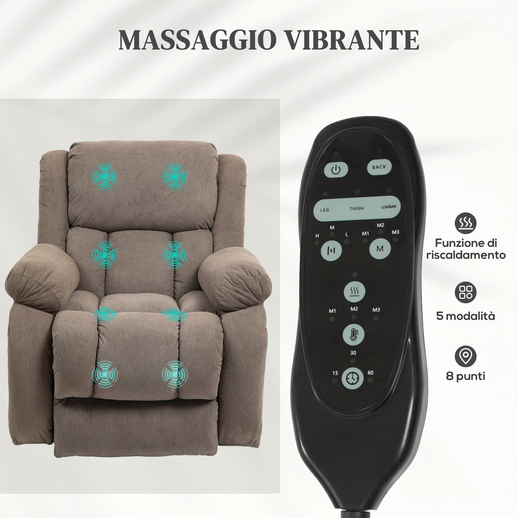 Lift Massage Reclining Chair with 2 Pockets and Remote Control, 93x104x105 cm, Light Brown 5