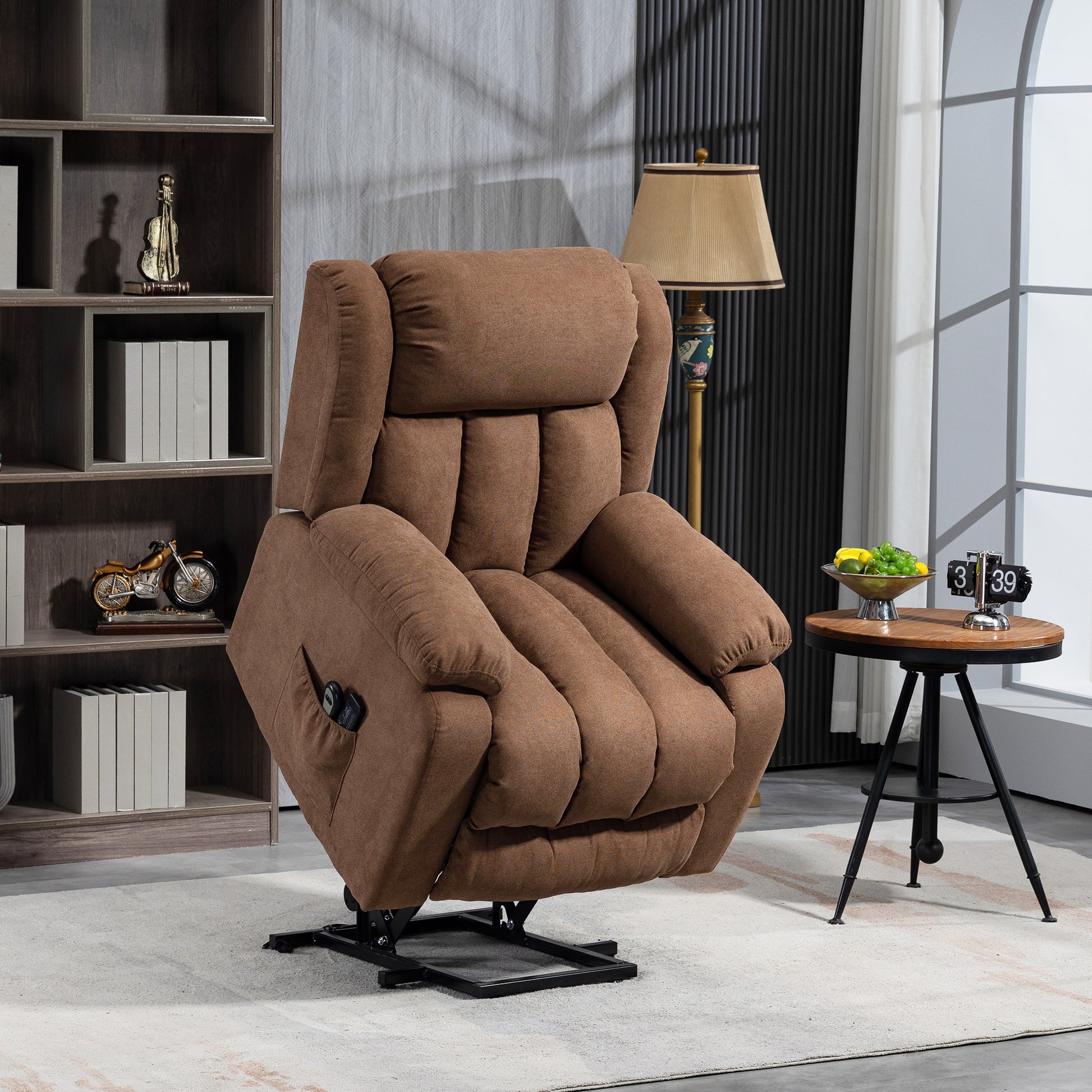 Homcom armchair relaxation with remote control, massant and reclining in fabric, brown - Borgè