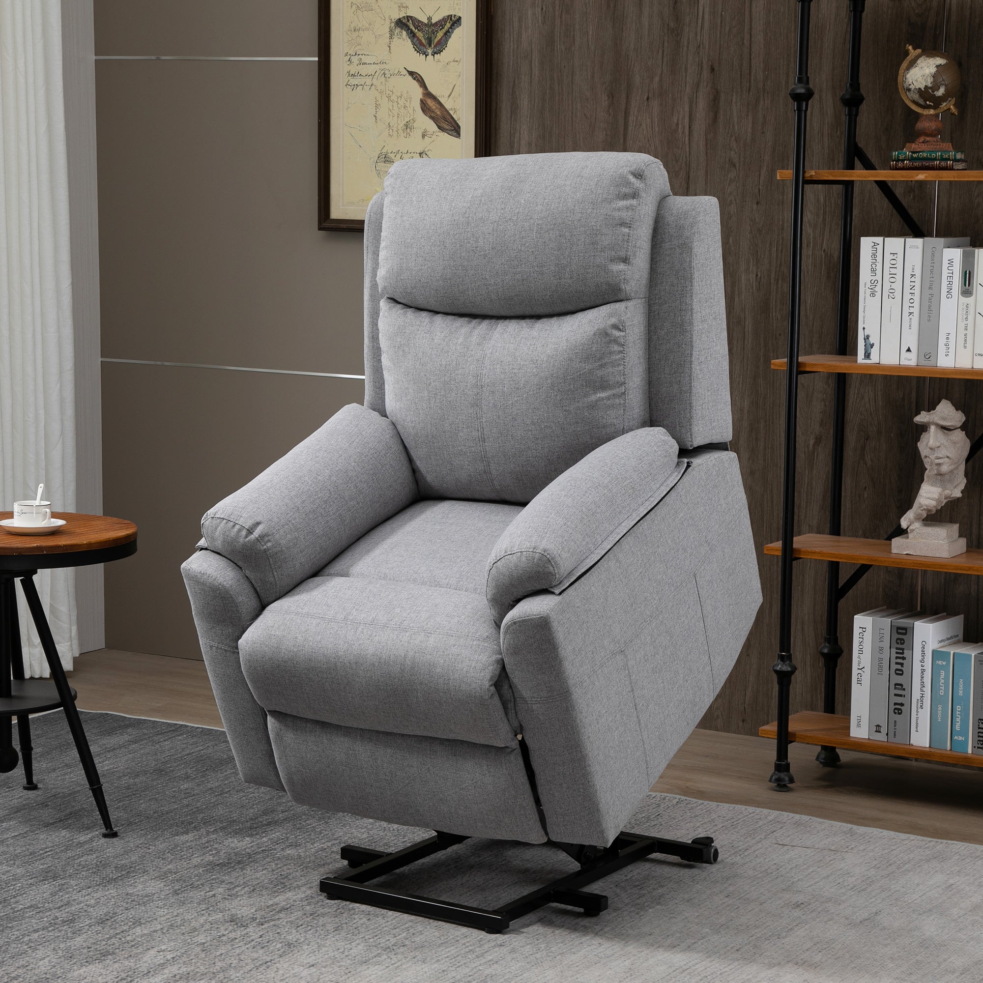 Electric Reclining Relaxing Lift Armchair with Remote Control and Fabric Footrest, Light Gray