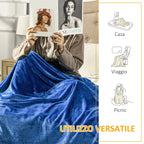 Dark Blue 330 GSM Reversible Flannel Blanket for Indoor and Outdoor Use, 203x152x0.5 cm, Dark Blue