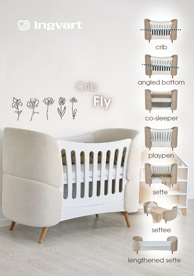 Fly Bed Bouclé “Bunny” Crib – Elegant Convertible Cot for Babies