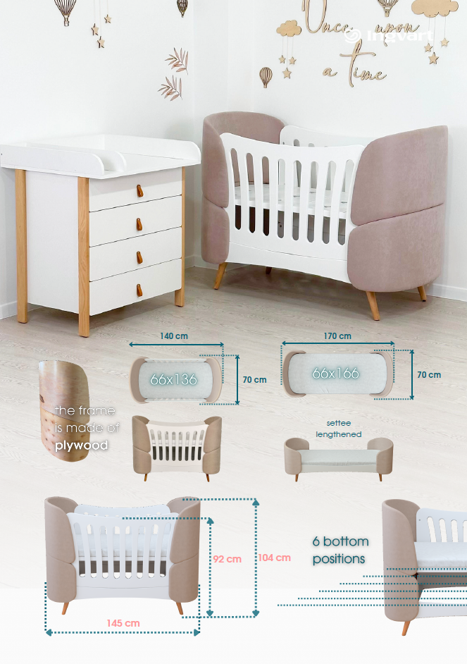 Fly Bed Bouclé “Bunny” Crib – Elegant Convertible Cot for Babies