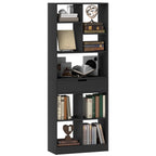 Modern Wooden Bookcase with Central Drawer and Anti-Tip Kit, 60x26x158 cm, Black