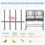 PawHut Double Metal Bird Cage with Removable Trays, Stand with 4 Wheels and Shelf, 95x45.5x102cm, Gray - Borgè