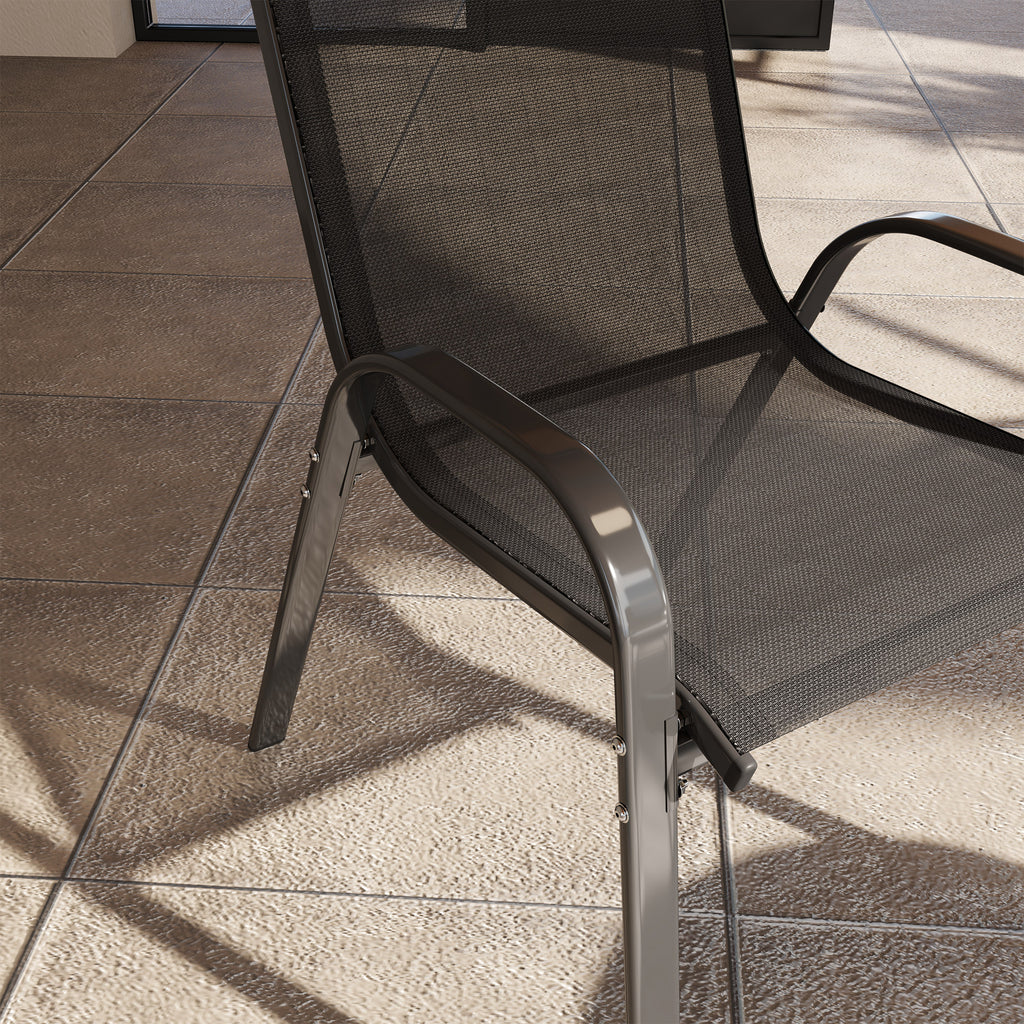 Set of 4 Stackable Garden Chairs in Steel and Breathable Mesh Fabric, 54x71x93 cm, Black
