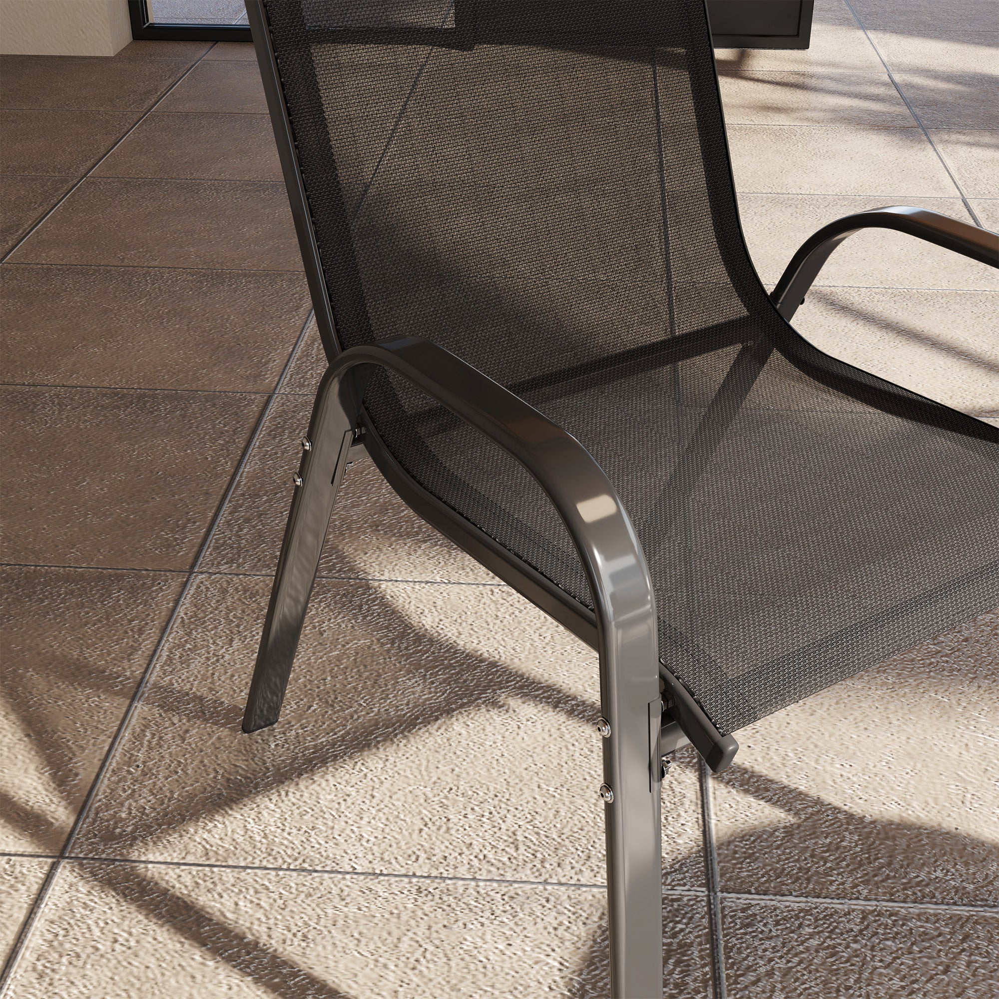 Set of 4 Stackable Garden Chairs in Steel and Breathable Mesh Fabric, 54x71x93 cm, Black