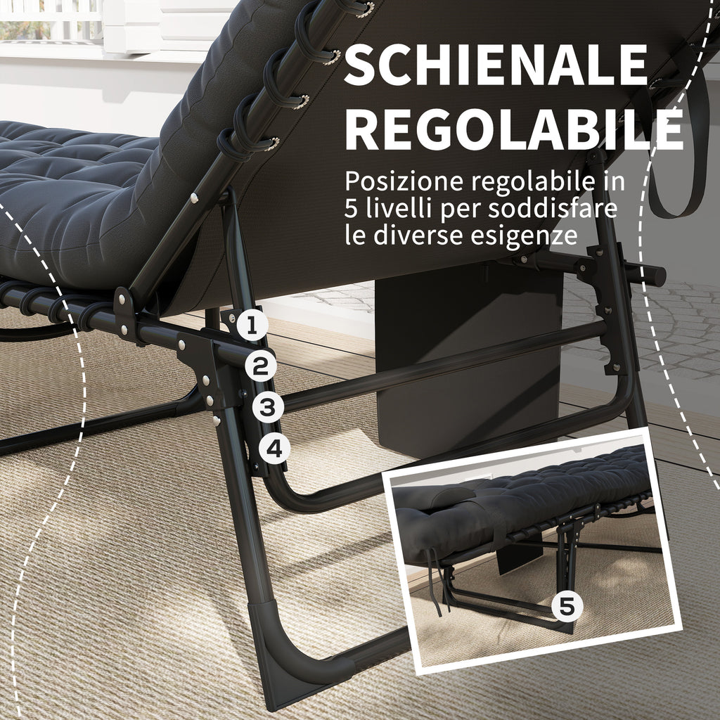 Outsunny Folding Sun Lounger with Cushion, Headrest and Side Pocket, 58x189x32.5 cm, Black
