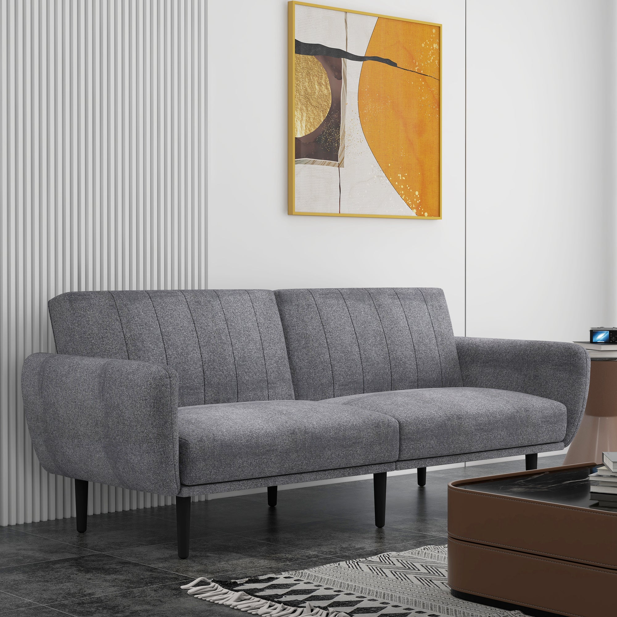Homcom Sofa bed 3 seats with reclining backrest at 3 levels in fabric, 208x84x82cm, gray - Borgè