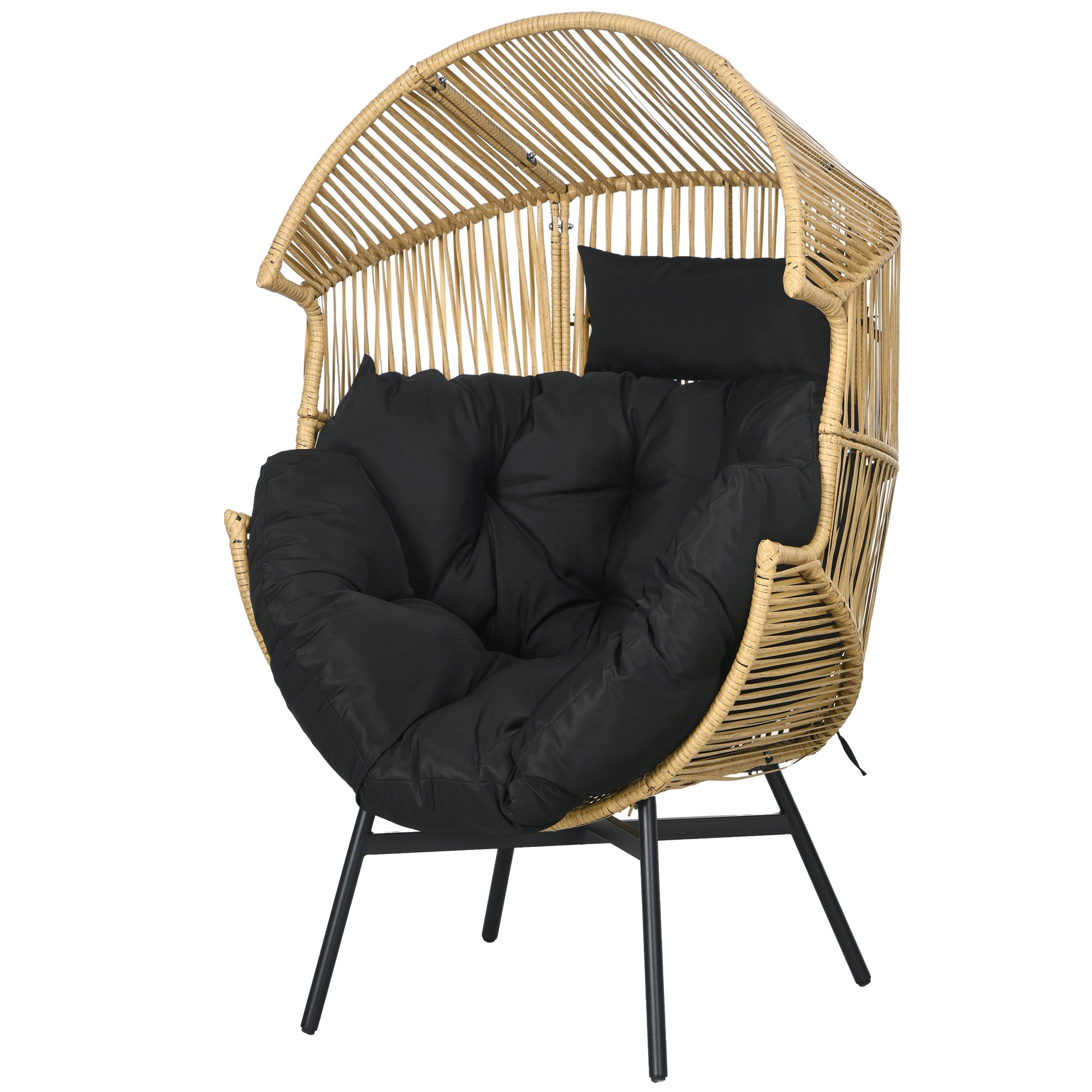 Outsunny Egg-shaped Garden Armchair with Headrest and Seat Cushions, in Rattan and Steel, 89x75x143 cm - Borgè