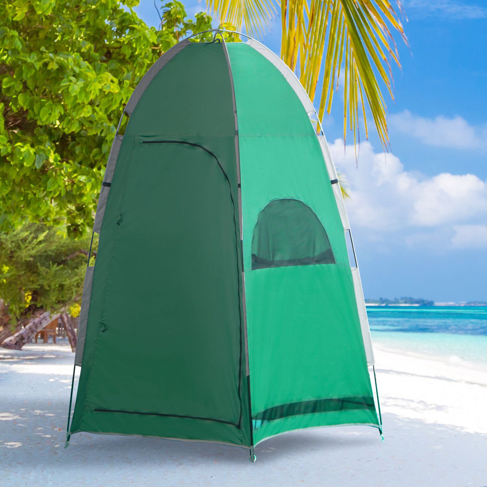 Camping Shower Tent with Carry Bag and Storage Pocket 122x122x213cm, Green