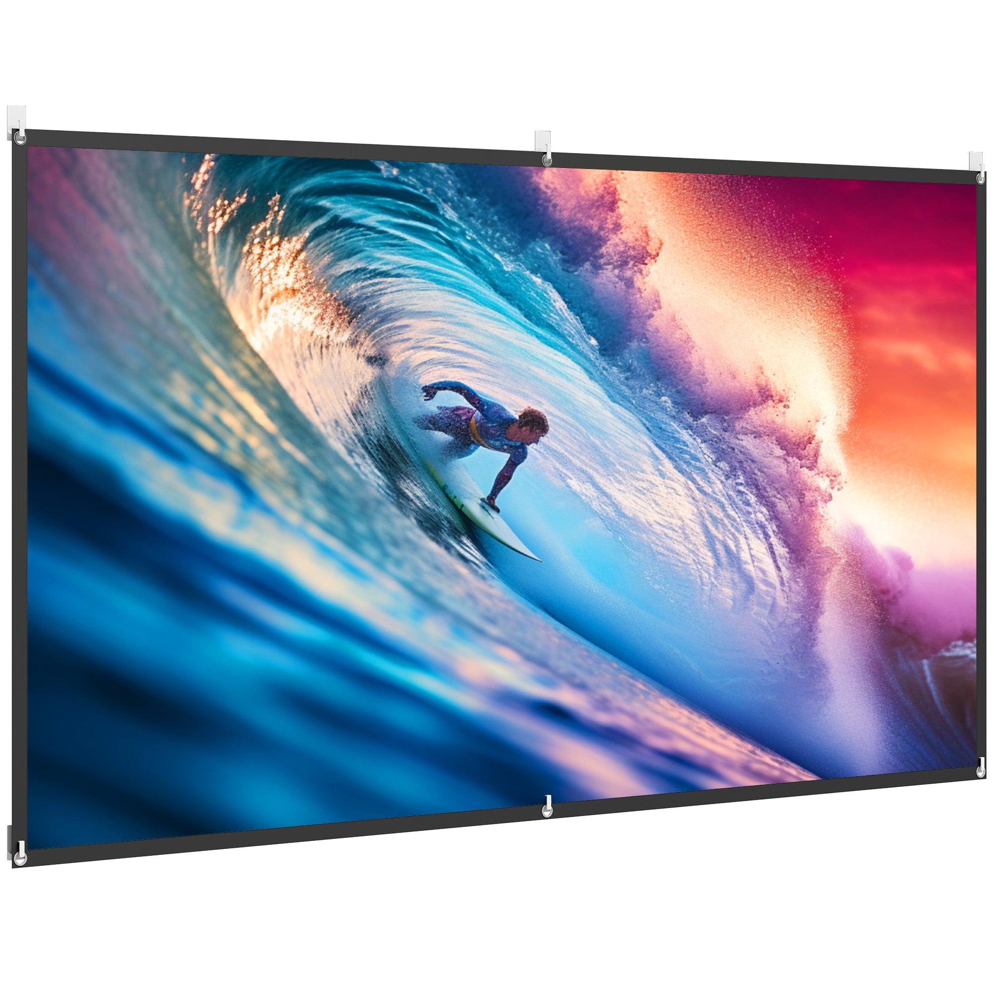 HOMCOM 100" 16:9 HD 4K/8K Projector Screen, Foldable and Portable, Anti-Wrinkle and Washable, Double-Sided, White