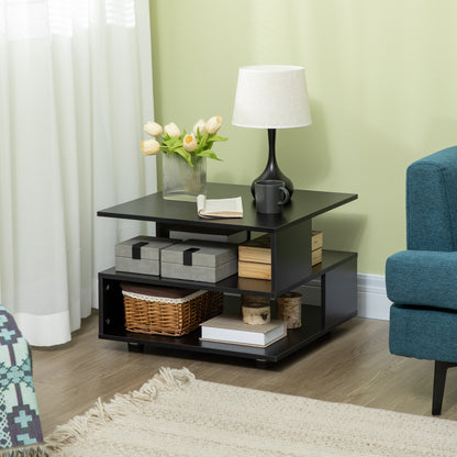 Asymmetrical Wooden Coffee Table with Adjustable Shelves and Feet, 60x60x45cm, Black