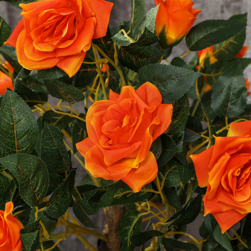 21-Flower Artificial Camellia Plant with Cement and Moss Pot, Ø18x90 cm, Orange