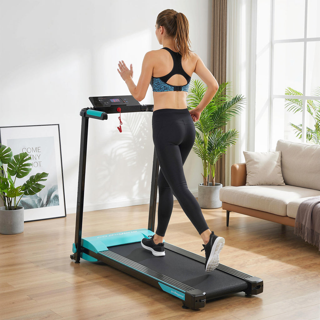 Folding Treadmill 1-10 km/h with Gesture Control and Incline, Blue