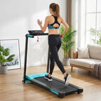 Folding Treadmill 1-10 km/h with Gesture Control and Incline, Blue