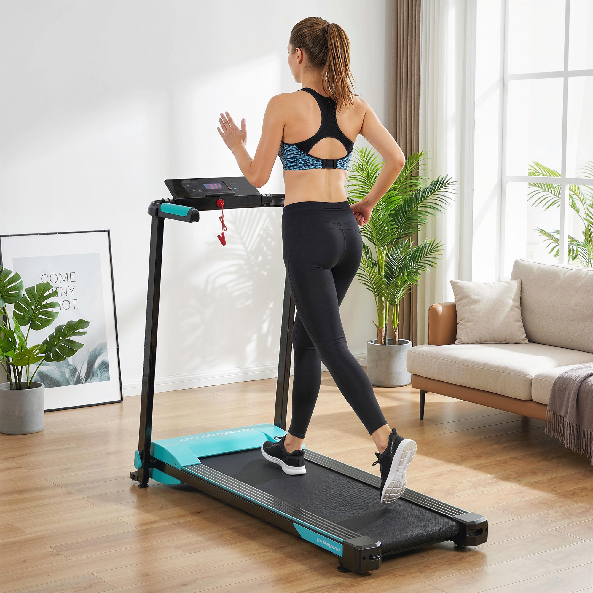 Folding Treadmill 1-10 km/h with Gesture Control and Incline, Blue