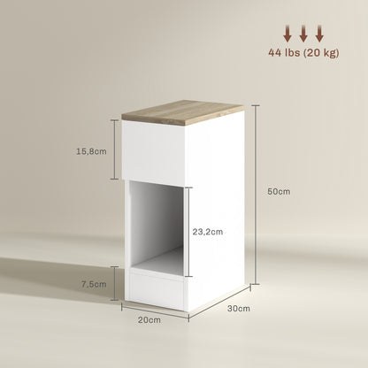 Modern Bedside / Side Table with Drawer and Wooden Shelf, 20x30x50 cm, White