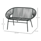 Outsunny 2-Seater Garden Sofa in PE Rattan and Steel with Cushions and Armrests, 132x72x83 cm, Black