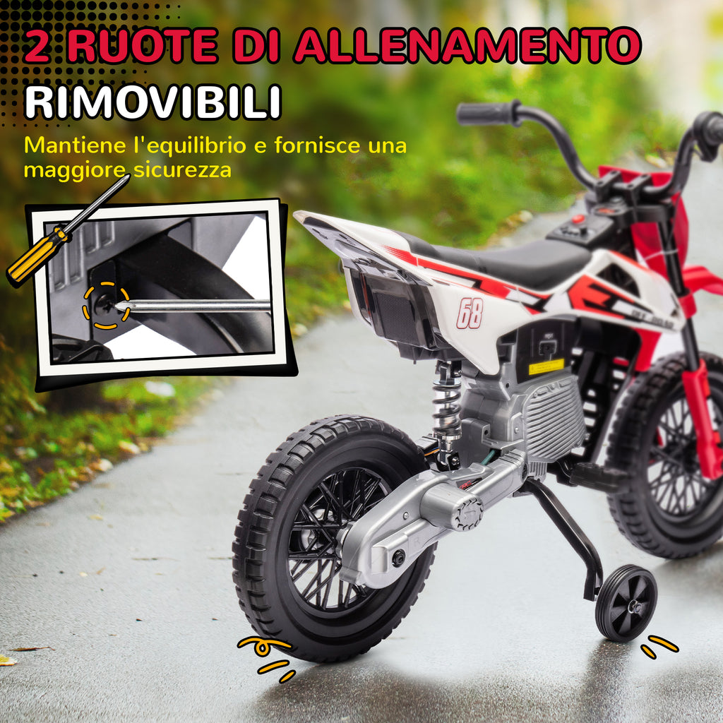 Electric Motorcycle for Children with Training Wheels and Charge Indicator, Made of PP and Metal, 107x56x70 cm, Red