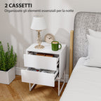 Modern 2-Drawer Bedside Table with Push-Opening, MDF and Steel, 40x30x50 cm, White